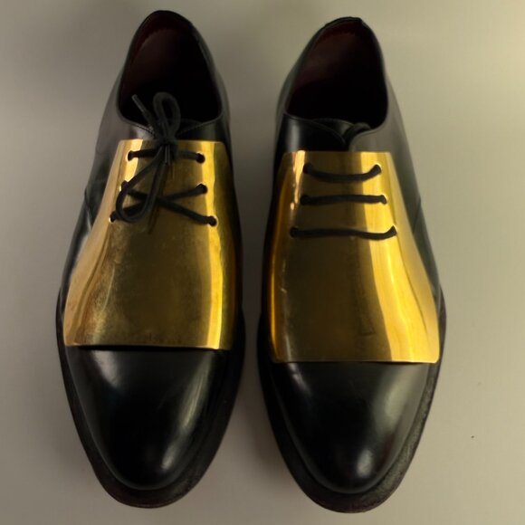 Celine Shoes - Celine Gold Metal Plate Lace-up Oxfords